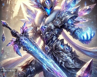 Crystal Knight Warrior | AI-Generated Fantasy Swordsman | Mystic Armored Guardian | Enchanted Battle Champion Digital Print | Printable