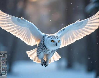 Snowy Owl in Flight Wall Art | Winter Wildlife Photography Print | Majestic Owl Decor | Nature Animal Lover Gift | Arctic Bird Poster | PNG