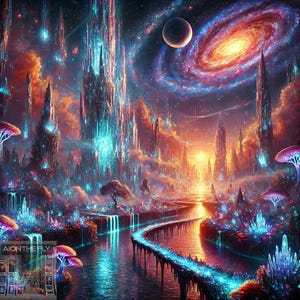 Fantasy Landscape 2-Pack bundle | Cosmic Crystal Cities & Floating Islands | Sci-Fi Dreamscape Art Print | Surreal World AI-Generated Decor