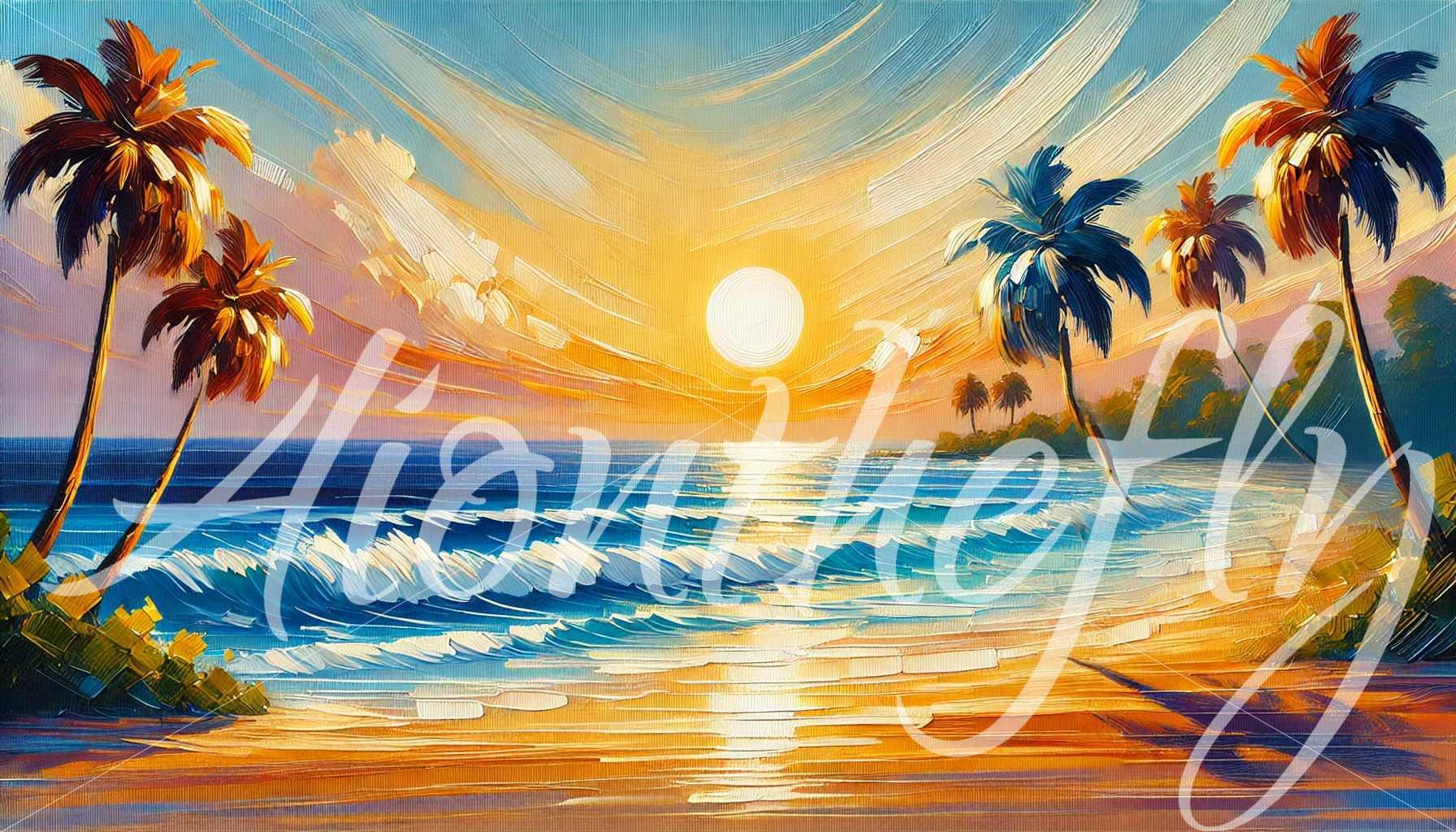Beach Sunset Wall Art | Tropical Ocean Print | Palm Tree Landscape ...