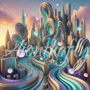 Surreal Futuristic Cityscape | Abstract Urban Fantasy Art | Dreamlike Metropolis Digital Print | Sci-Fi Wall Decor | Wallpaper | Printable
