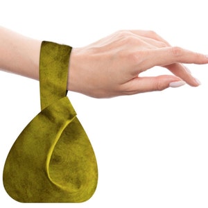 Olive Faux Suede Mini Knot Bag Japanese Knot Bags Vegan Bags Wristlet Knot Style Purses Mother's Day Gift image 2