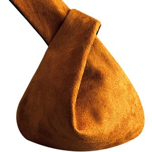 Rust Vegan Suede Mini Knot Bag | Japanese Knot Bag | Wristlet Clutch Pouch | Minimalist Handbag | Knot Style Purse | Gifts for Her