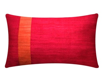 Dupioni Silk Color Block Lumbar Cover | Silk Cushions | Orange & Fuchsia Pillows | Accent Pillows | Modern Home Decor | Mother's Day Gift