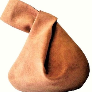 Camel Vegan Suede Mini Knot Bag | Japanese Knot Bag | Wristlet Pouch | Minimalist Handbag | Knot Style Purse | Gift for Her