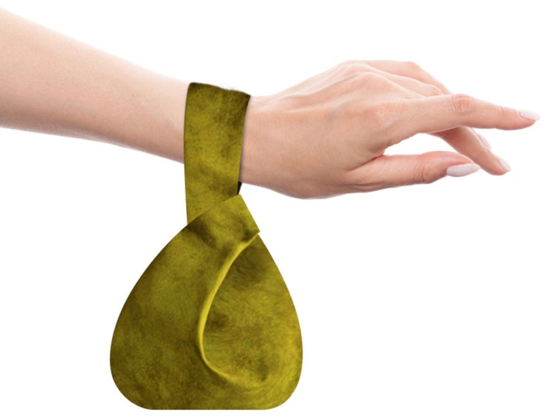 Olive Faux Suede Mini Knot Bag Japanese Knot Bags Vegan Bags Wristlet Knot Style Purses Mother's Day Gift image 2