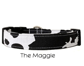 De Maggie / Zwart-witte koeienprint hondenhalsband / Cadeau voor hondenliefhebbers