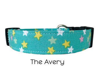 The Avery / Stars Dog Collar / Teal Dog Collar / Spring Collar / Gift for Dog Lovers