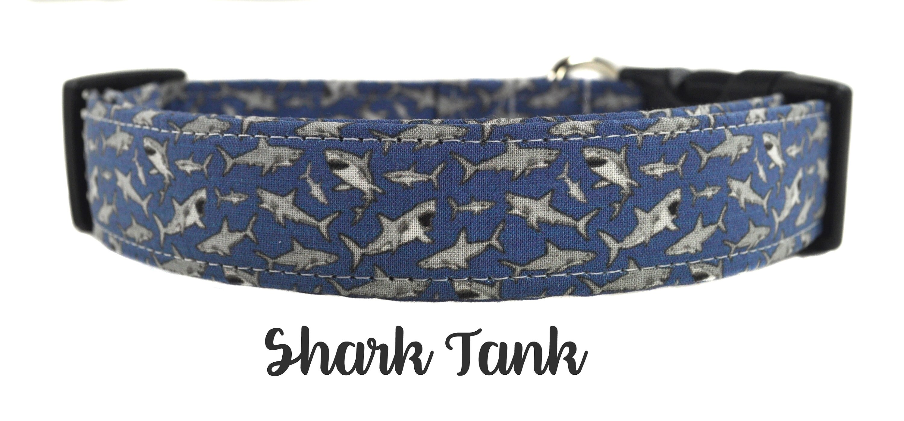 Navy Shark Dog Collar The Shark Tank Etsy