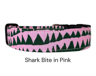 Shark Bite in Pink Dog Collar / Animal Print Design / Ocean / Gift for Dog Lovers