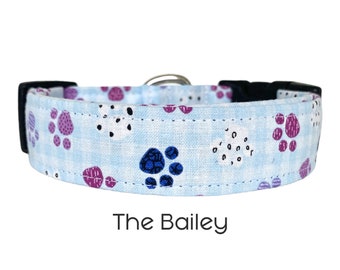 The Bailey / Collar de perro con estampado de pata / Collar de perro a cuadros / Regalo para los amantes de los perros