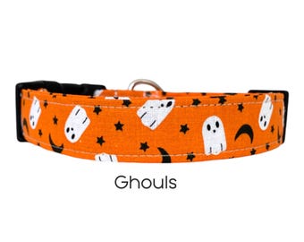 Ghost Halloween Dog Collar / Orange and White Ghost Collar / Gift for Dog Lovers