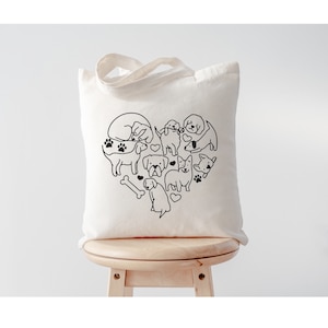 Bolsa de perros en un corazón para perros, Bolsa de guardería para perros, Regalo para amantes de los perros, Bolsa de viaje, Regalo para mamás de perros, Bolsa de suministros para mascotas, Bolsa de lona de algodón, Bolsa de tote