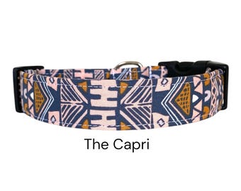 The Capri Geometric Dog Collar / Pink and Gray Design / Gift for Dog Lovers