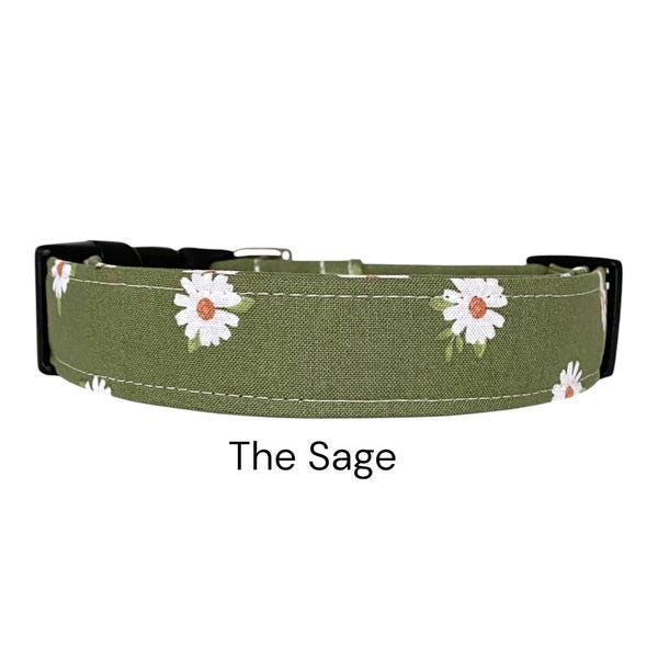 Green and White Floral Dog Collar / The Sage / Gift for Dog Lovers