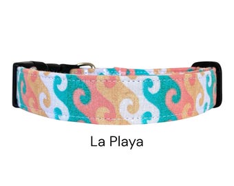 La Playa Ocean Dog Collar / Pastel Ocean Waves Beach Dog Collar / Blue, Peach, White / Gift for Dog Lovers