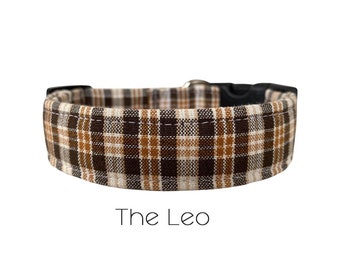 Brown Plaid Dog Collar / The Leo / Gift for Dog Lovers