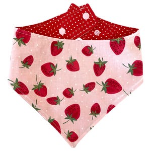 Strawberry dog bandana, reversible, tie and snap bandana, summer, pink and red, girl dog bandana