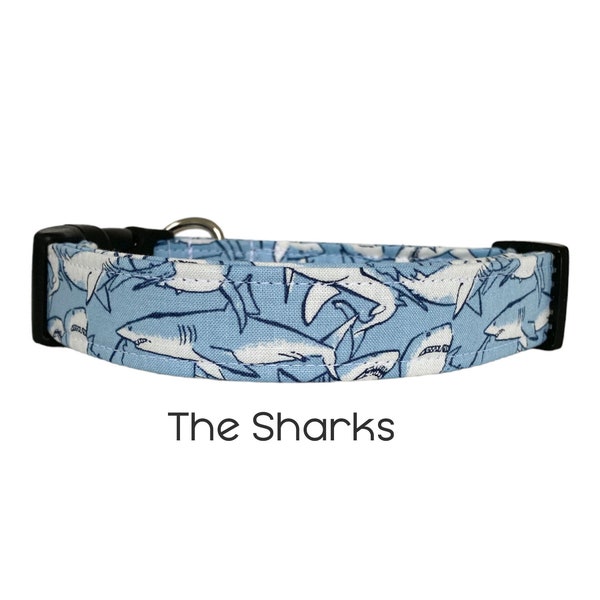 The Sharks / Nautical Ocean Dog Collar / Fish Sea Life Dog Collar / Spring Collar / Gift for Dog Lovers