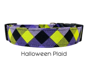 Collare per cani scozzese di Halloween / Collare per cani scozzese viola e verde / Collare festivo / Regalo per gli amanti dei cani