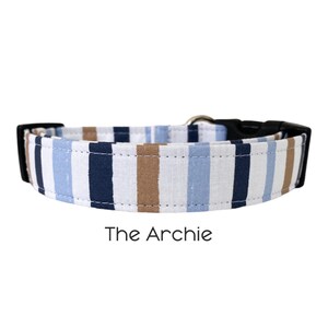 Blue and Brown Stripe Dog Collar / Spring Summer Dog Collar / The Archie / Gift for Dog Lovers