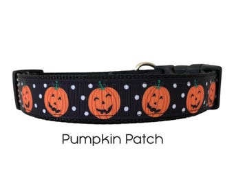 Pumpkin Patch Halloween Dog Collar / Black and Orange Jack O Lantern Dog Collar / Holiday Collar / Gift for Dog Lovers