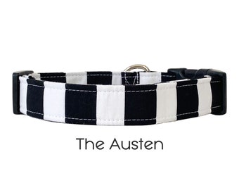 The Austen / Black and White Stripe Dog Collar / Gift for Dog Lovers