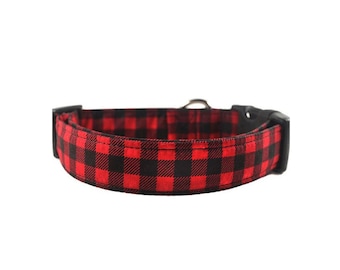 Buffalo Plaid Dog Collar / Plaid Dog Collar / Red and Black Checkered Dog Collar / Gift for Dog Lovers