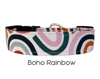 Boho Rainbow Dog Collar, Girly Collar, Fabric Collar, Cute Pet Accessory, Gift for Dog Lovers