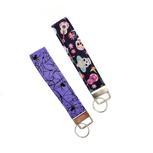 Halloween Key Fob / Gift for Her / Wristlet Lanyard / Lightweight Fabric Keychain