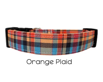 De oranje geruite hondenhalsband / Klassieke hondenhalsband / Herfsthalsband / Cadeau voor hondenliefhebbers