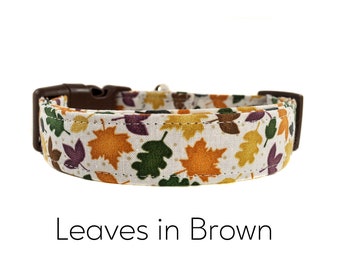 Leaves in Brown Dog Collar / Fall Leaves Dog Collar / Thanksgiving Dog Collar
