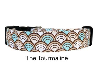 The Tourmaline Blue and Brown Beachy Dog Collar / Animal Print / Gift for Dog Lovers