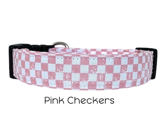 Collare per cani a scacchi rosa / Collare rosa e bianco / Regalo per gli amanti dei cani