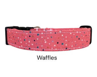Waffles Polka Dot Dog Collar / Coral, White, and Blue Design / Gift for Dog Lovers