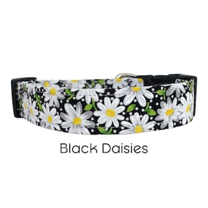 Black Daisies / Daisy Floral Dog Collar / Black and White Dog Collar / Spring Collar / Gift for Dog Lovers