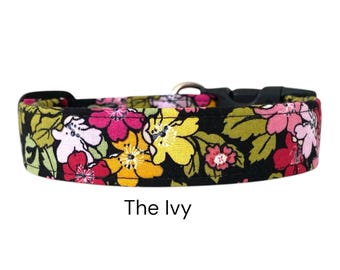 Obroża dla psa Ivy Floral / Wzór w czerwone i żółte kwiaty / Prezent dla miłośników psów