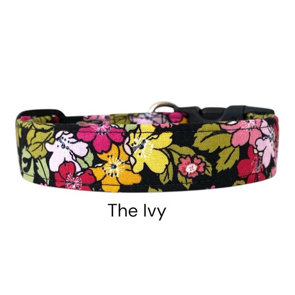 The Ivy Floral Dog Collar / Red and Yellow Floral Design / Gift for Dog Lovers