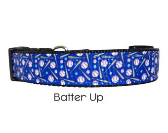 The Batter Up / Collare da baseball per cani / Collare sportivo / Collare blu navy e bianco / Regalo per gli amanti dei cani