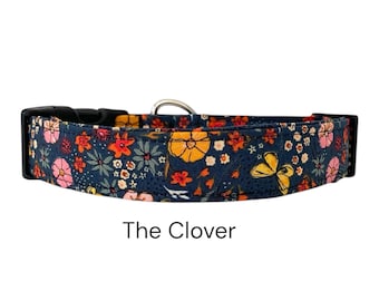 Obroża dla psa Clover Floral / Żółto-czerwony wzór kwiatowy / Kolekcja wiosenna / Prezent dla miłośników psów