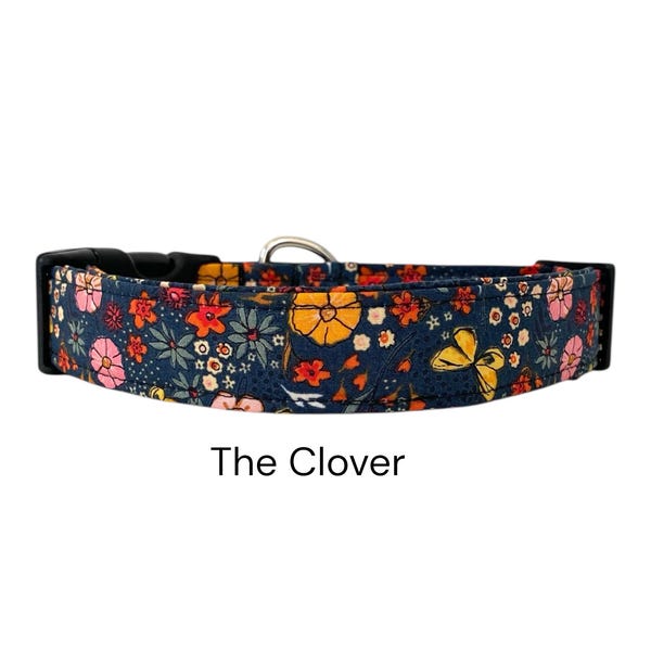The Clover Floral Dog Collar / Yellow and Red Floral Design  / Spring Collection / Gift for Dog Lovers