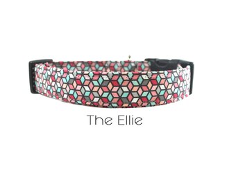 Collar de perro hexagonal rosa y rojo / El collar Ellie / Regalo para los amantes de los perros