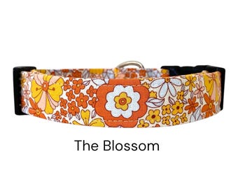 Obroża dla psa Blossom Orange Floral / Pomarańczowo-żółto-biały wzór kwiatowy / Prezent dla miłośników psów