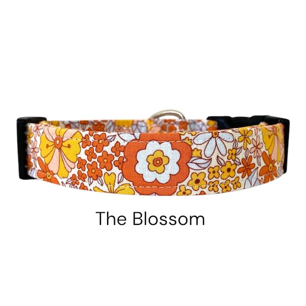The Blossom Orange Floral Dog Collar / Orange, Yellow, and White Floral Design / Gift for Dog Lovers