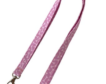 Pink Dog Bones Lanyard, Lanyard for Keys, ID Badge Holder, Name Tag Lanyard, Key Lanyard, Teacher Gift, Fabric Lanyard