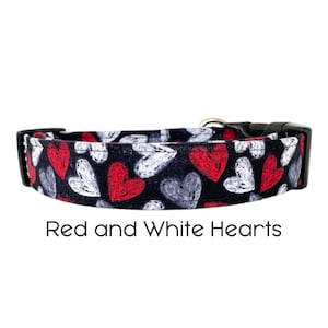Valentinstag Hundehalsband / Rote und weiße Herzen / Hundehalsband in Rot, Weiß und Schwarz / Geschenk für Hundeliebhaber