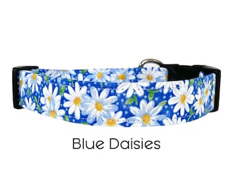 Blue Daisies / Daisy Floral Dog Collar / Blue and White Dog Collar / Spring Collar / Gift for Dog Lovers