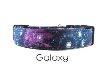 Navy Blue and Purple Outer Space Dog Collar / The Galaxy / Celestial Stars Dog Collar