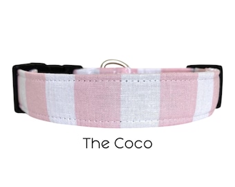 The Coco Dog Collar / Pink and White Stripe Collar / Gift for Dog Lovers