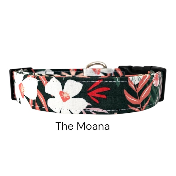 The Moana Hawaiian Floral Dog Collar / White, Red, Peach Floral Design  / Spring Collection / Gift for Dog Lovers